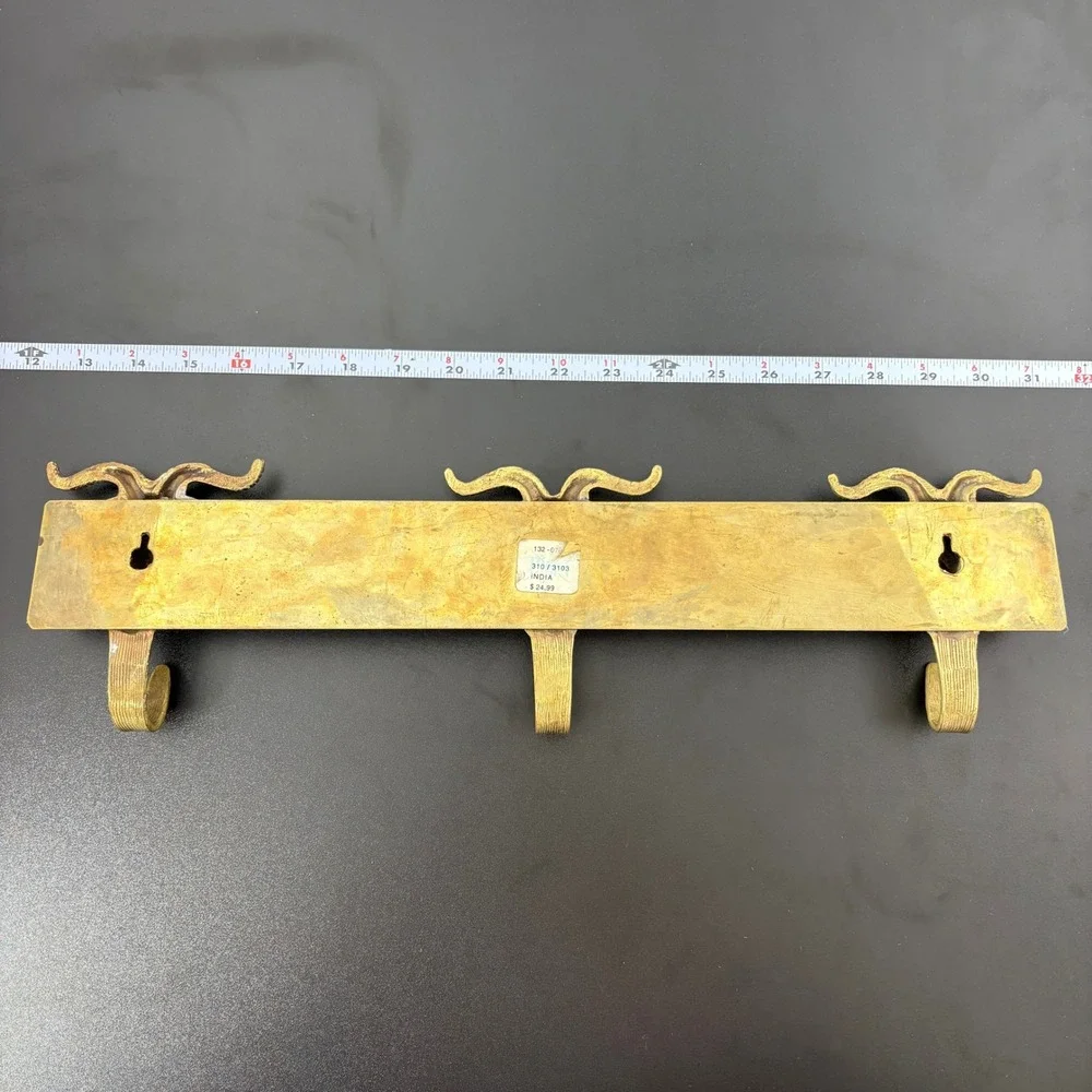 Pier 1 Vintage Brass Ram Goat Head Wall Hook‎ Coat Rack 18.5